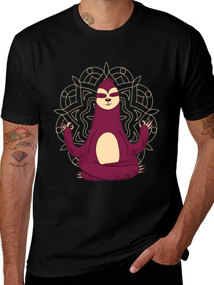 Camiseta Hombre Sloth Yoga Mandala Negra