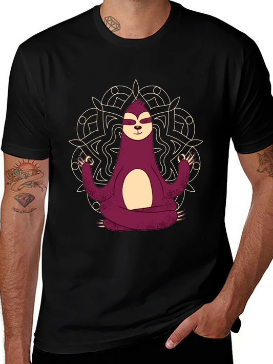 Camiseta Hombre Sloth Yoga Mandala Negra