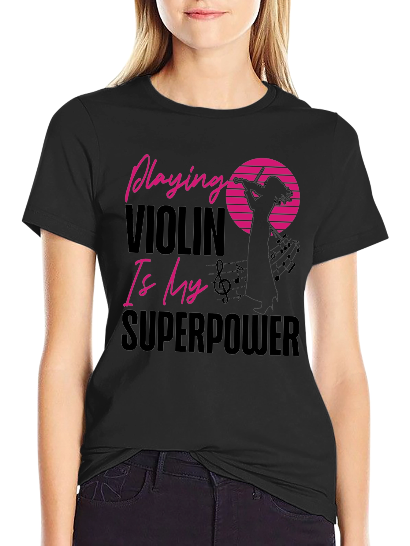 Camiseta Negra Violinista Superpoder