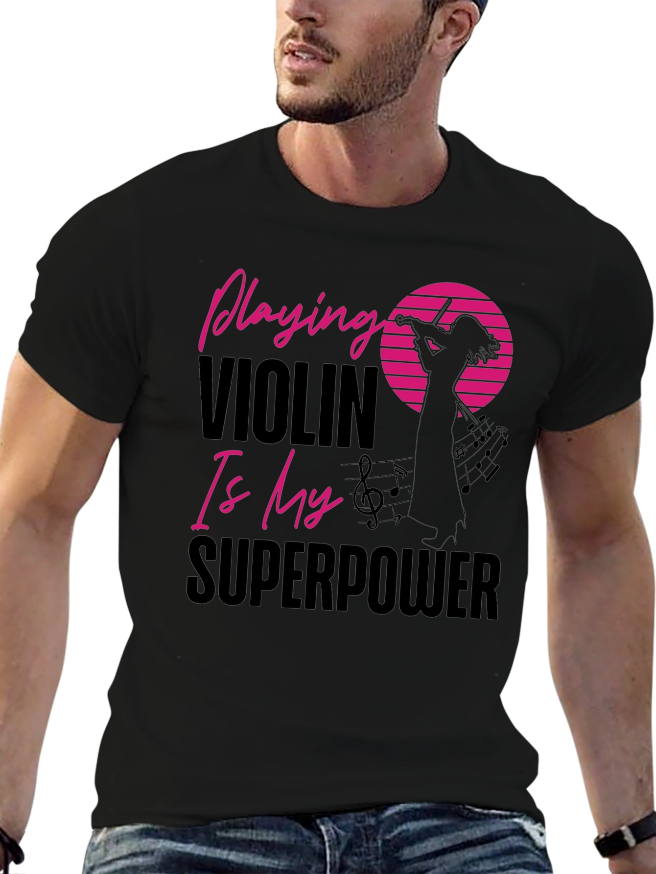 Camiseta Negra Violinista Superpoder