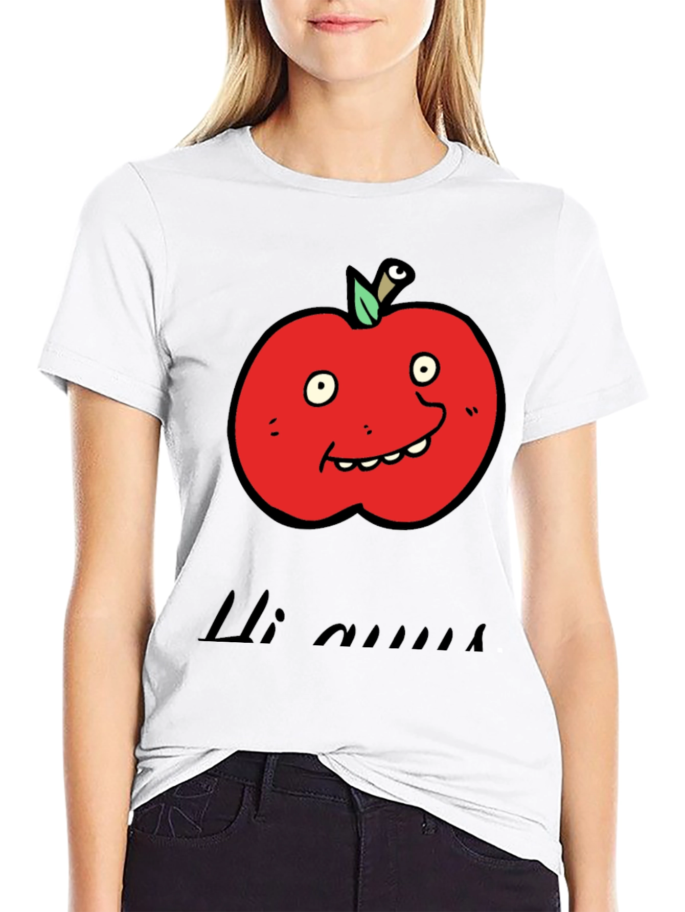 Camiseta Negra con Diseño de Manzana Animada