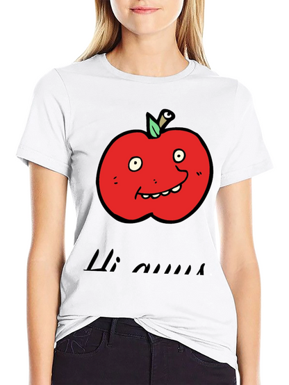 Camiseta Negra con Diseño de Manzana Animada