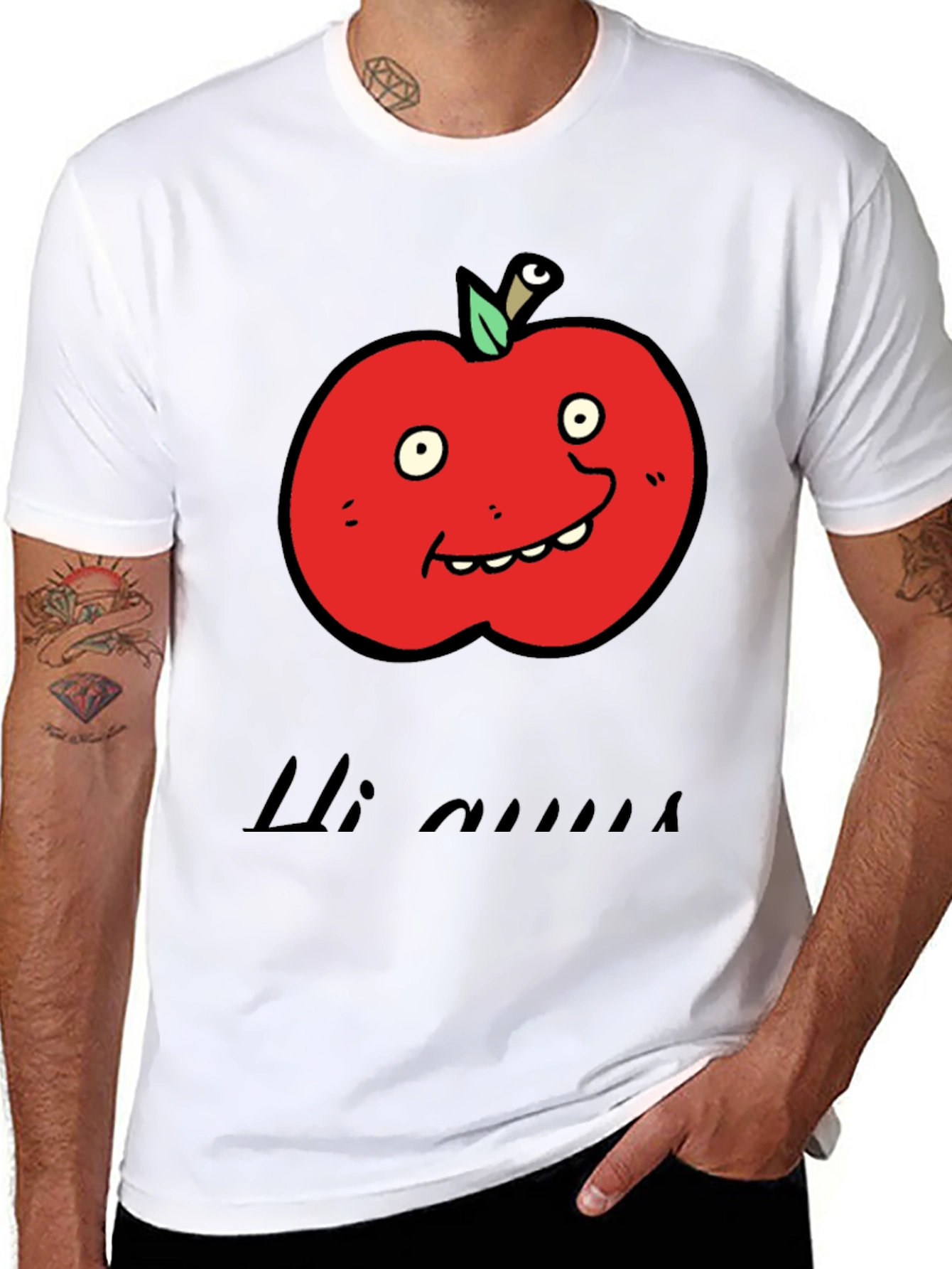 Camiseta Negra con Diseño de Manzana Animada