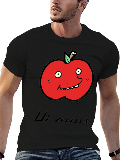 Camiseta Negra con Diseño de Manzana Animada