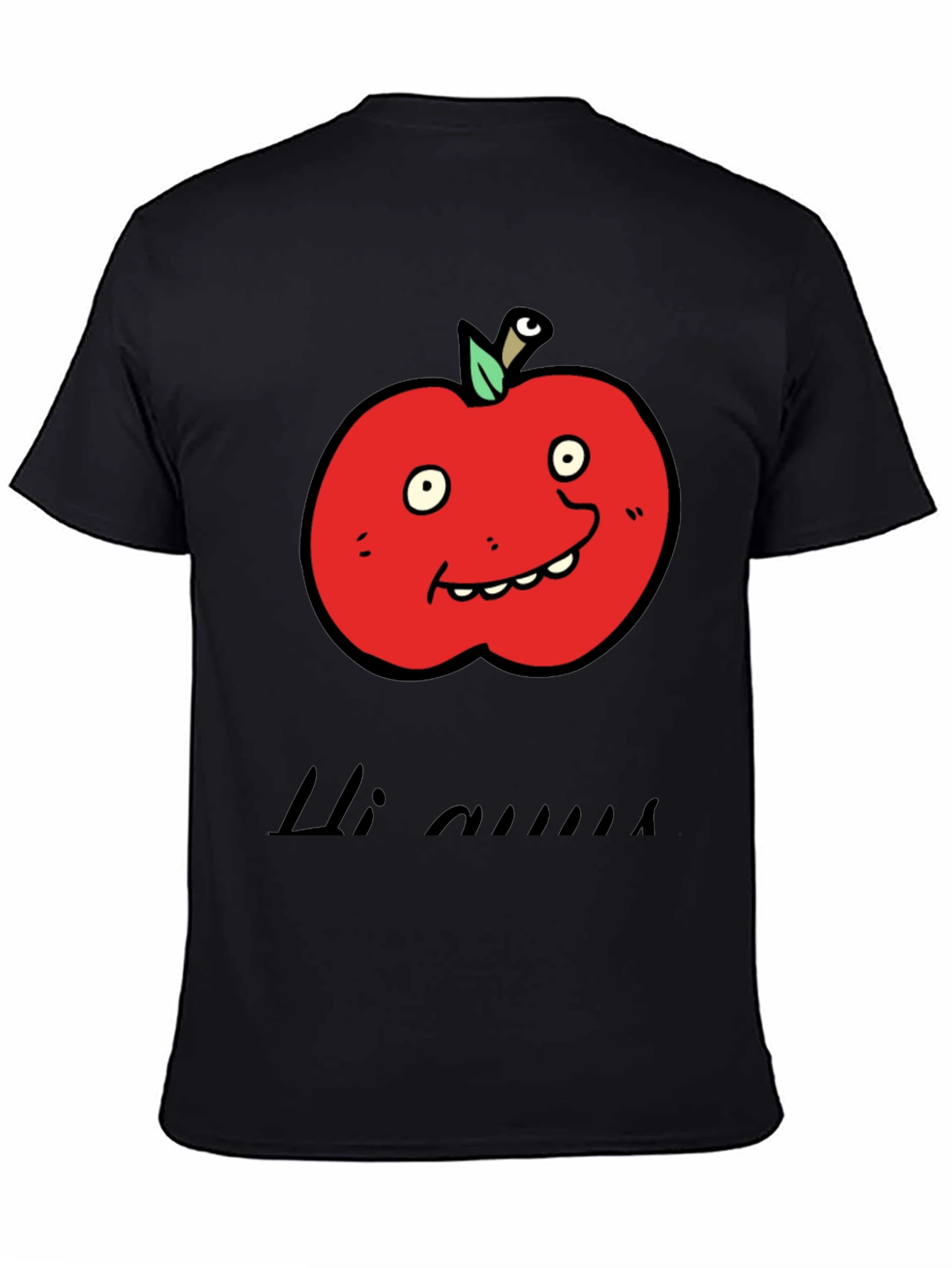 Camiseta Negra con Diseño de Manzana Animada