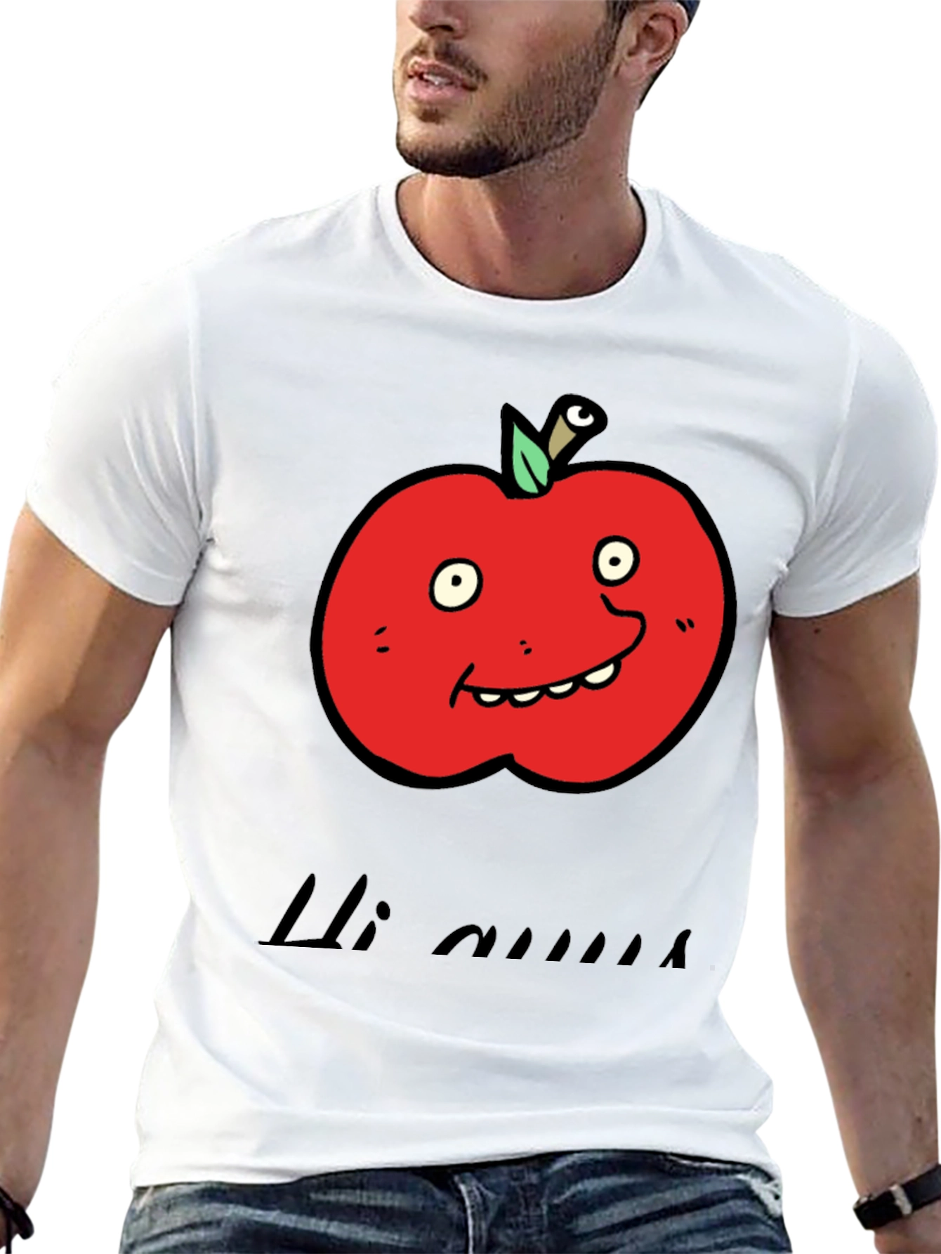 Camiseta Negra con Diseño de Manzana Animada