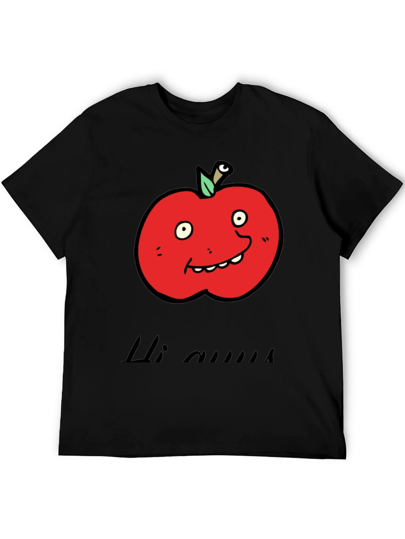 Camiseta Negra con Diseño de Manzana Animada