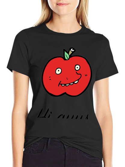 Camiseta Negra con Diseño de Manzana Animada