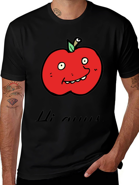 Camiseta Negra con Diseño de Manzana Animada