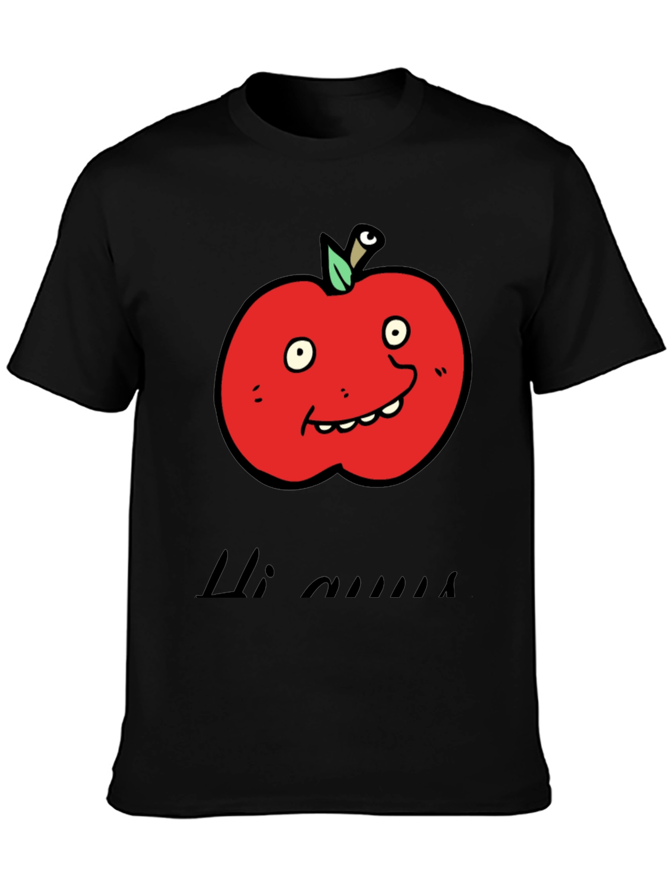Camiseta Negra con Diseño de Manzana Animada