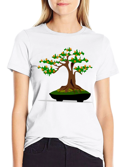 Camiseta Negra con Diseño de Bonsái Floreciente