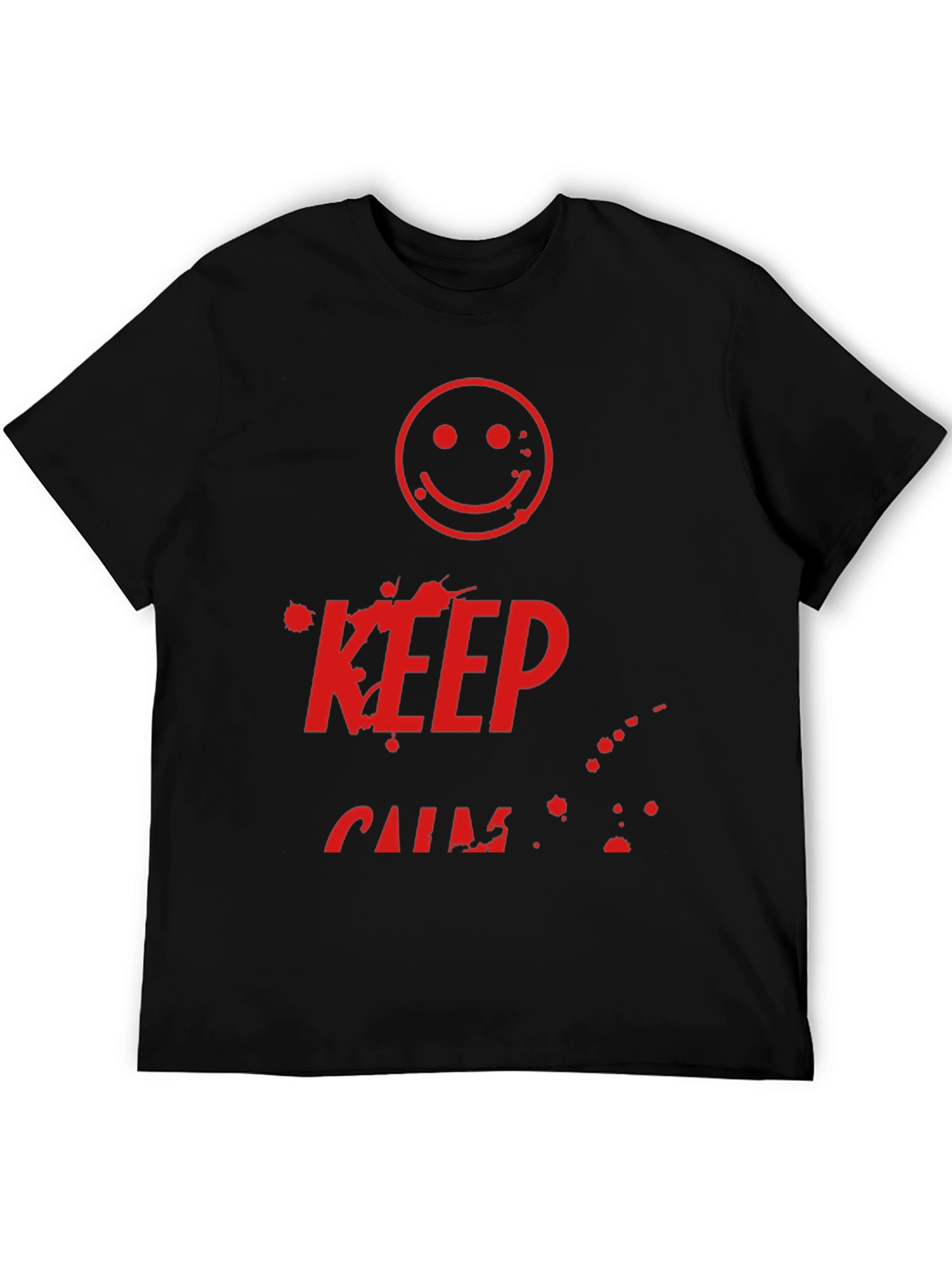Camiseta Negra Keep Calm con Estampado Gráfico Rojo
