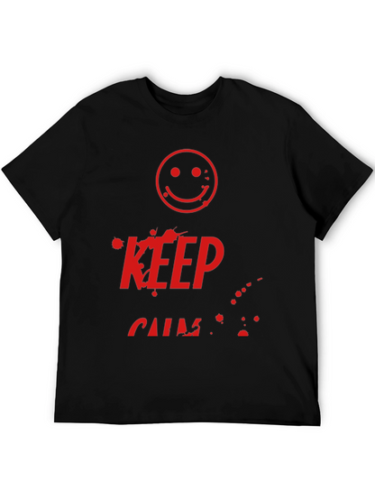 Camiseta Negra Keep Calm con Estampado Gráfico Rojo