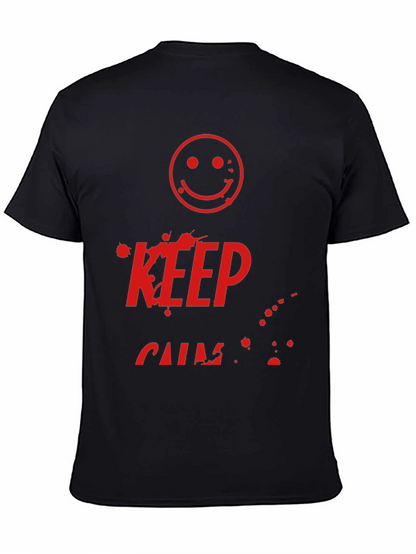 Camiseta Negra Keep Calm con Estampado Gráfico Rojo