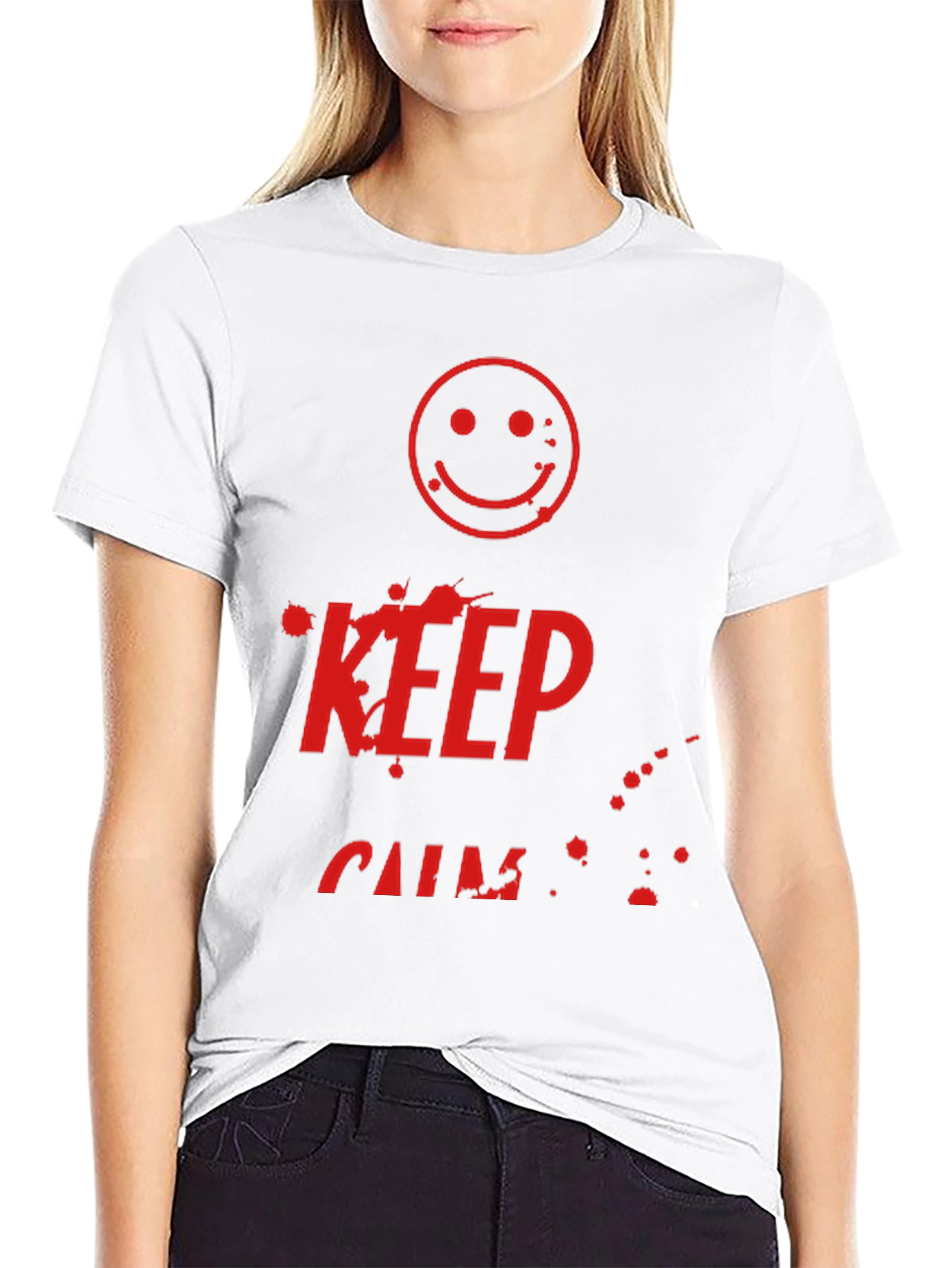 Camiseta Negra Keep Calm con Estampado Gráfico Rojo