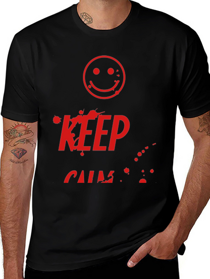Camiseta Negra Keep Calm con Estampado Gráfico Rojo