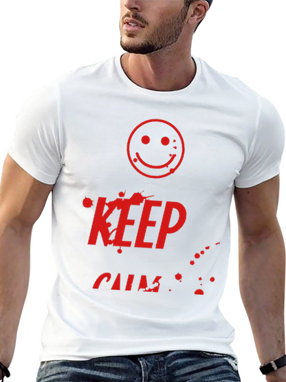 Camiseta Negra Keep Calm con Estampado Gráfico Rojo