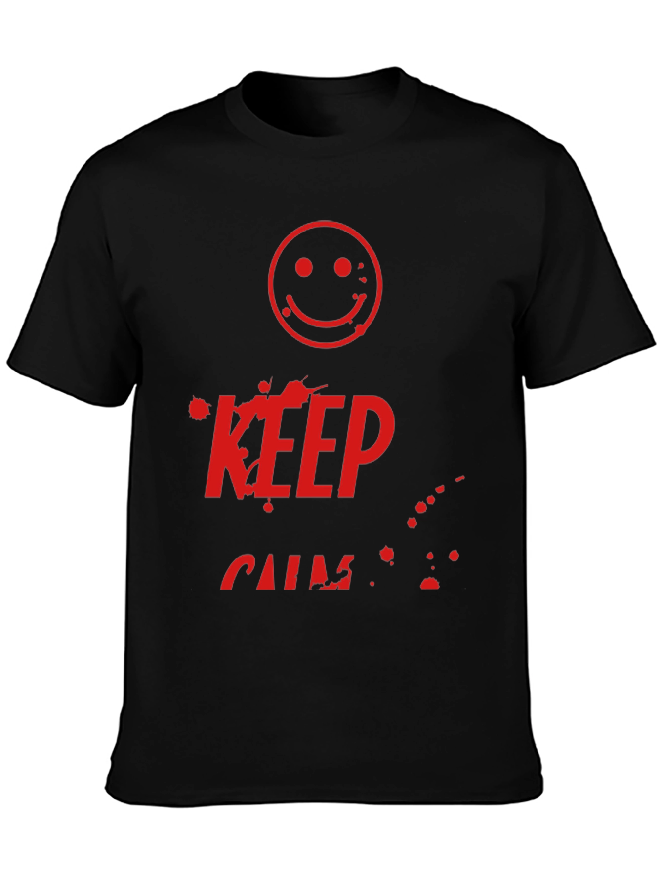 Camiseta Negra Keep Calm con Estampado Gráfico Rojo