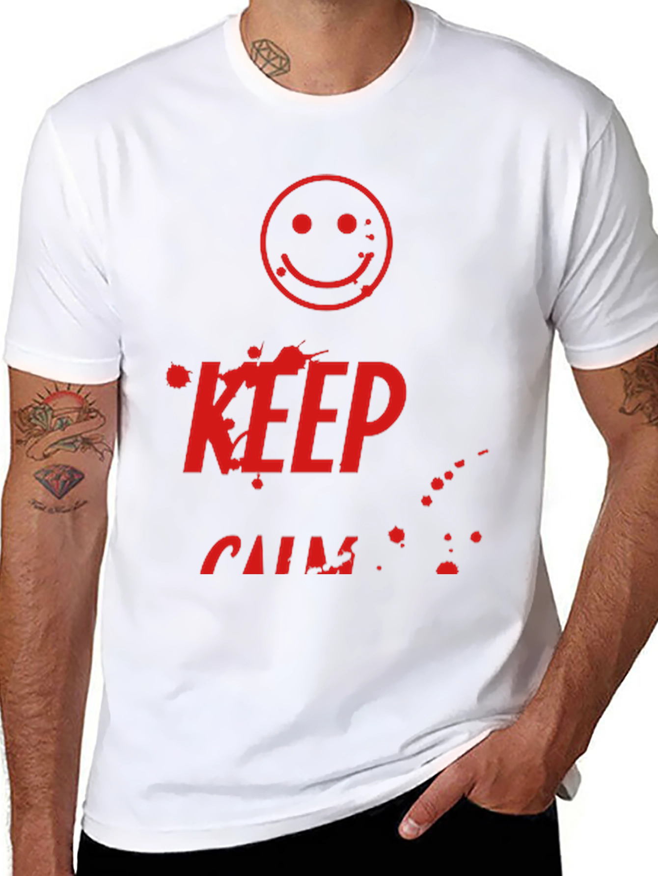 Camiseta Negra Keep Calm con Estampado Gráfico Rojo
