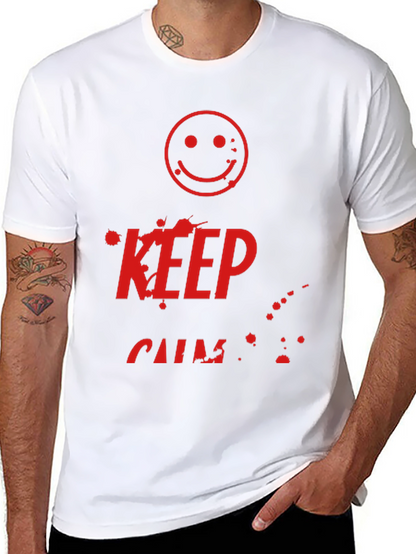Camiseta Negra Keep Calm con Estampado Gráfico Rojo