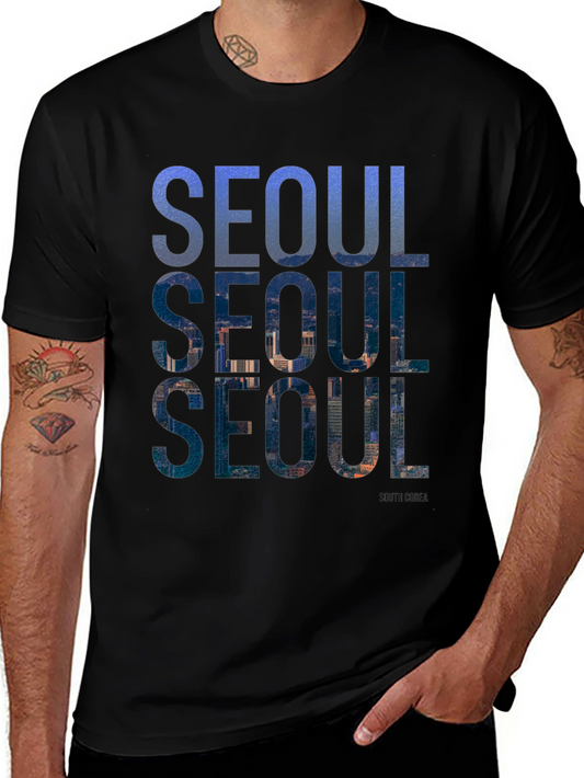 Camiseta Negra Seoul Corea del Sur Diseño Urbano