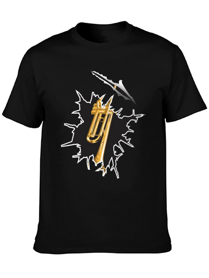 Camiseta Negra con Diseño de Trombón y Flecha