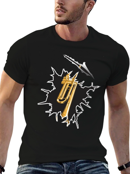 Camiseta Negra con Diseño de Trombón y Flecha