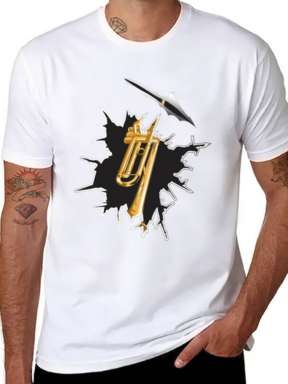 Camiseta Negra con Diseño de Trombón y Flecha