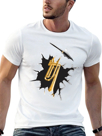 Camiseta Negra con Diseño de Trombón y Flecha