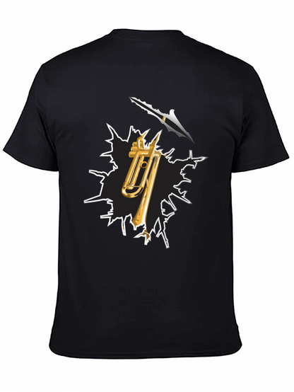 Camiseta Negra con Diseño de Trombón y Flecha