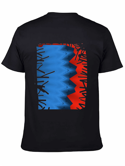 Camiseta Negra con Diseño Abstracto Azul y Rojo