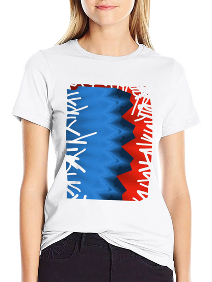 Camiseta Negra con Diseño Abstracto Azul y Rojo