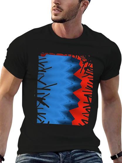 Camiseta Negra con Diseño Abstracto Azul y Rojo