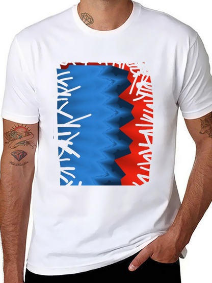 Camiseta Negra con Diseño Abstracto Azul y Rojo
