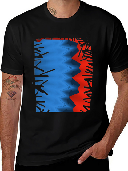 Camiseta Negra con Diseño Abstracto Azul y Rojo