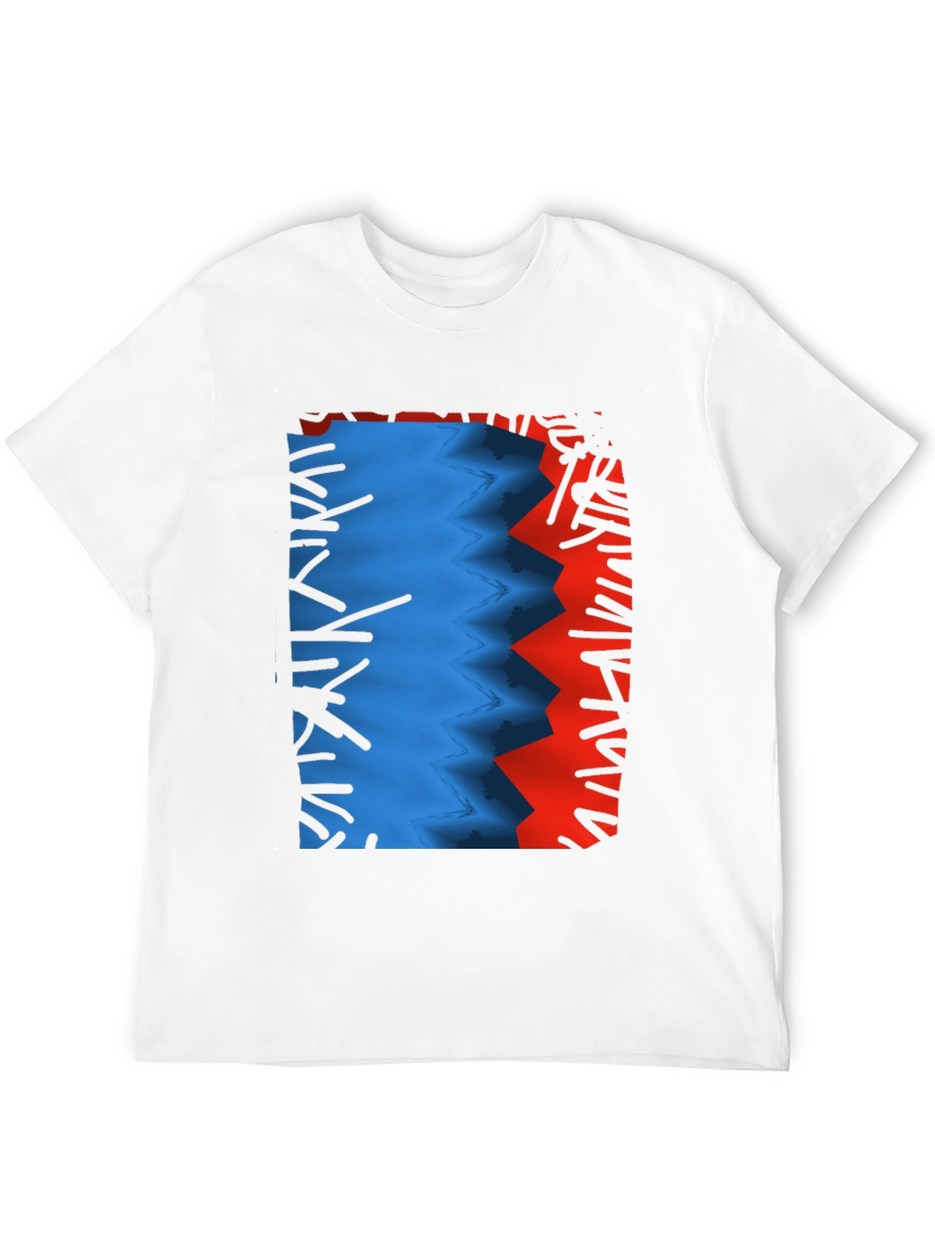 Camiseta Negra con Diseño Abstracto Azul y Rojo