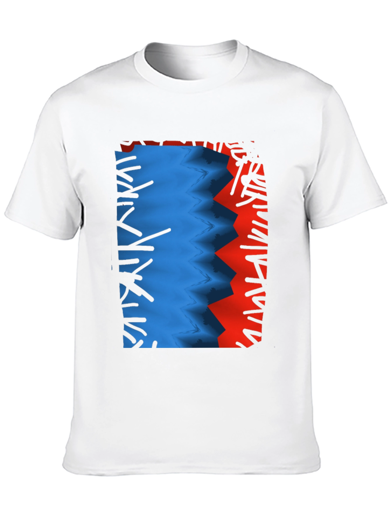 Camiseta Negra con Diseño Abstracto Azul y Rojo
