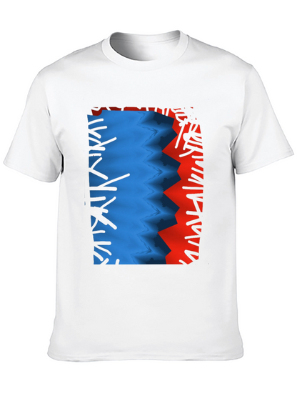 Camiseta Negra con Diseño Abstracto Azul y Rojo