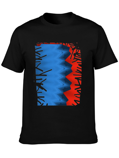 Camiseta Negra con Diseño Abstracto Azul y Rojo