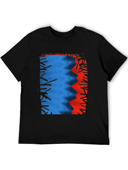 Camiseta Negra con Diseño Abstracto Azul y Rojo