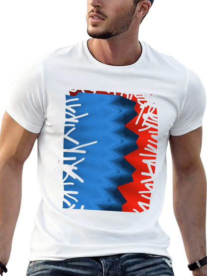 Camiseta Negra con Diseño Abstracto Azul y Rojo