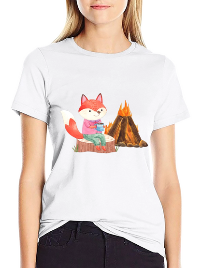 Camiseta Negra con Zorro Junto a Fogata