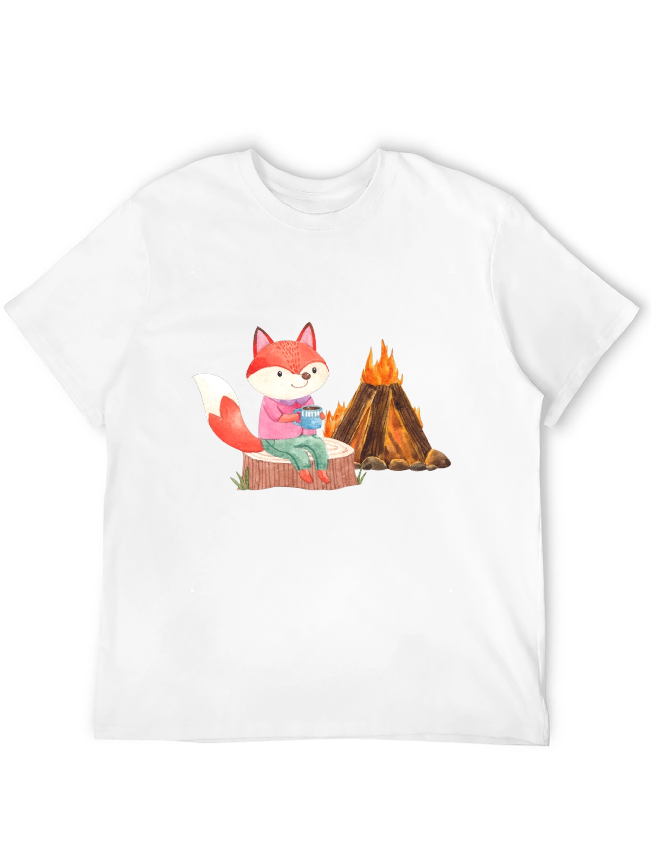 Camiseta Negra con Zorro Junto a Fogata