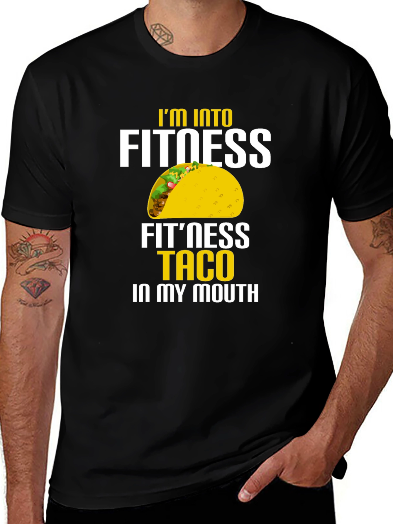 Camiseta Negra con Estampado Divertido de Taco para Hombre