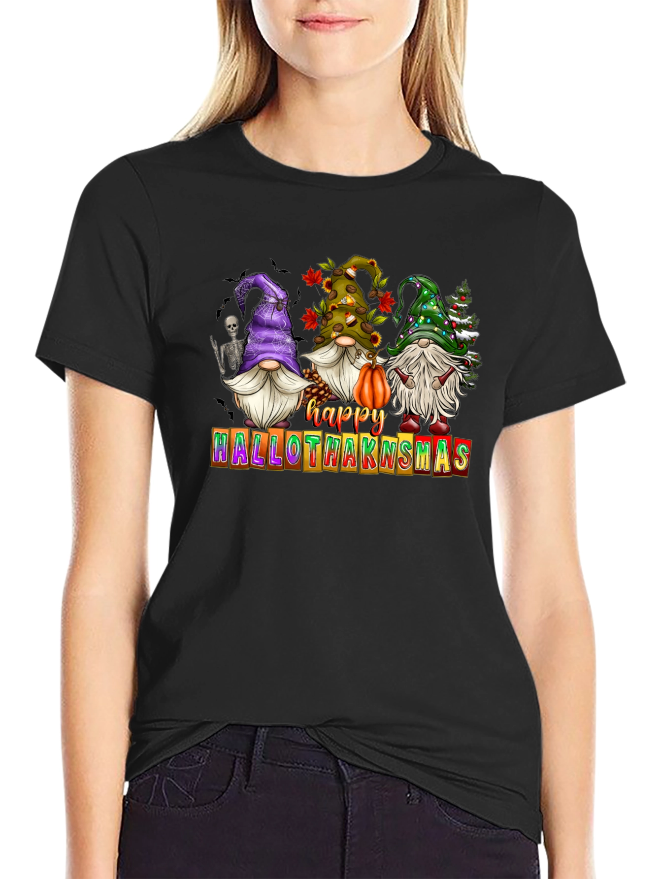 Camiseta Hombre Happy Hallothanksmas Gnomos Festivos