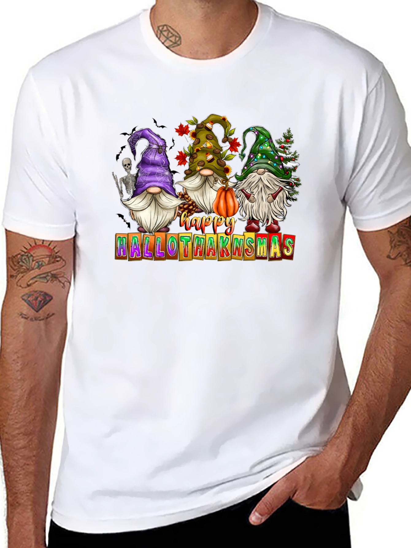 Camiseta Hombre Happy Hallothanksmas Gnomos Festivos