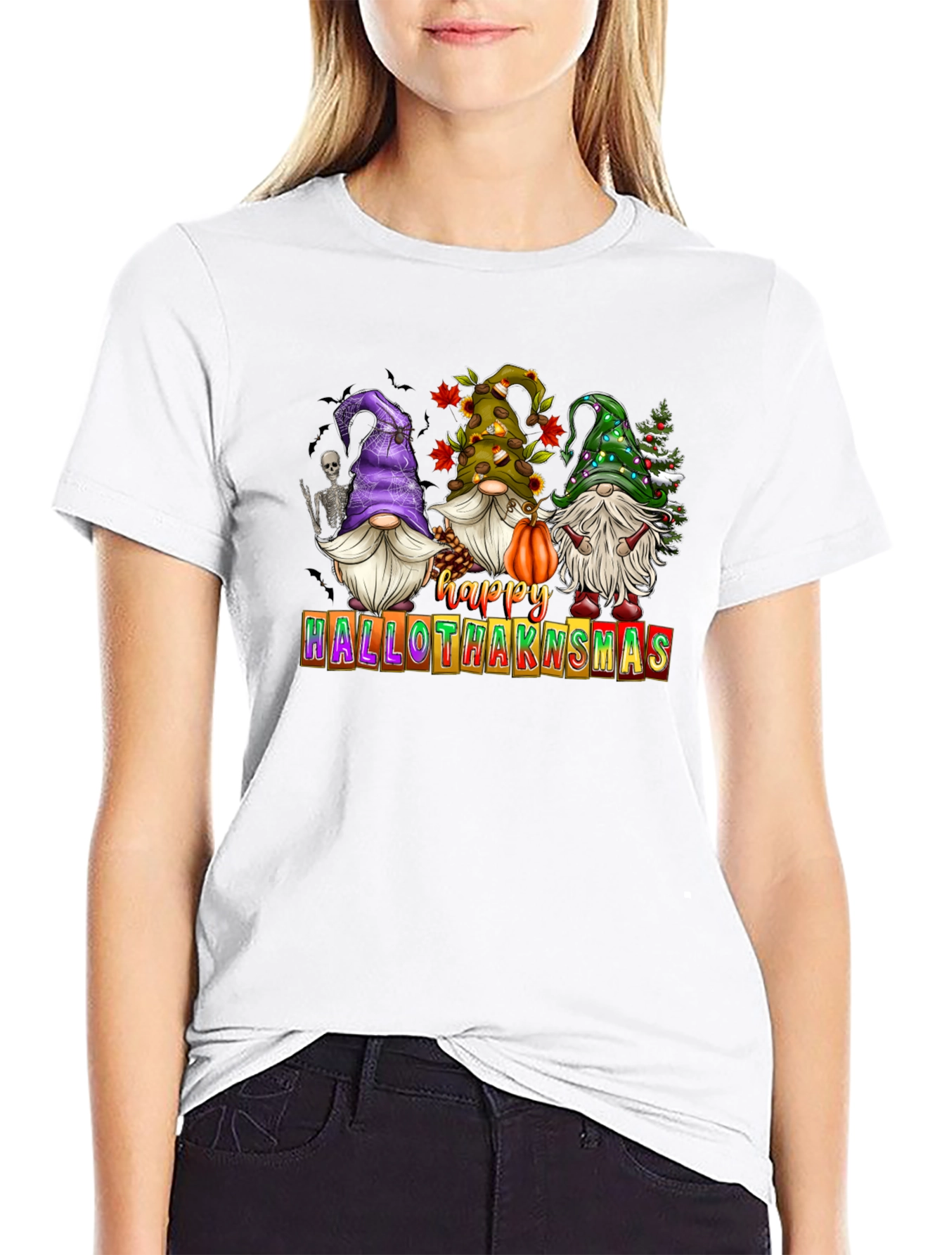 Camiseta Hombre Happy Hallothanksmas Gnomos Festivos