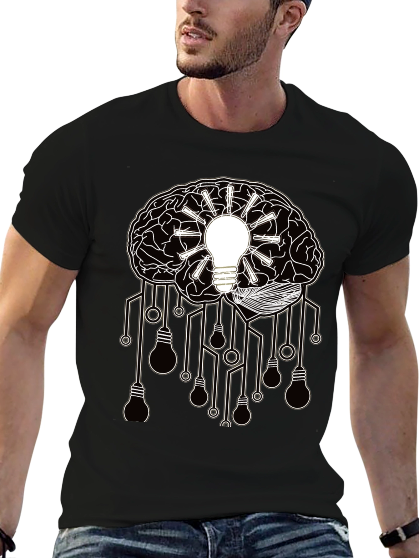 Camiseta Negra con Diseño Cerebral de Ideas