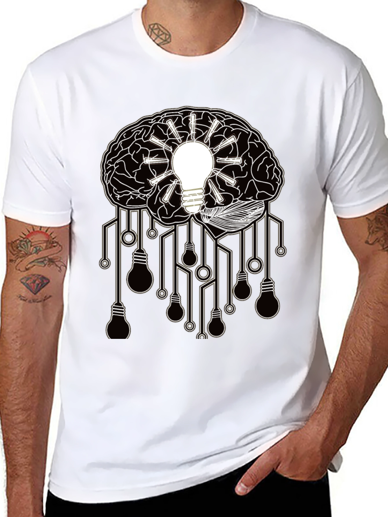 Camiseta Negra con Diseño Cerebral de Ideas