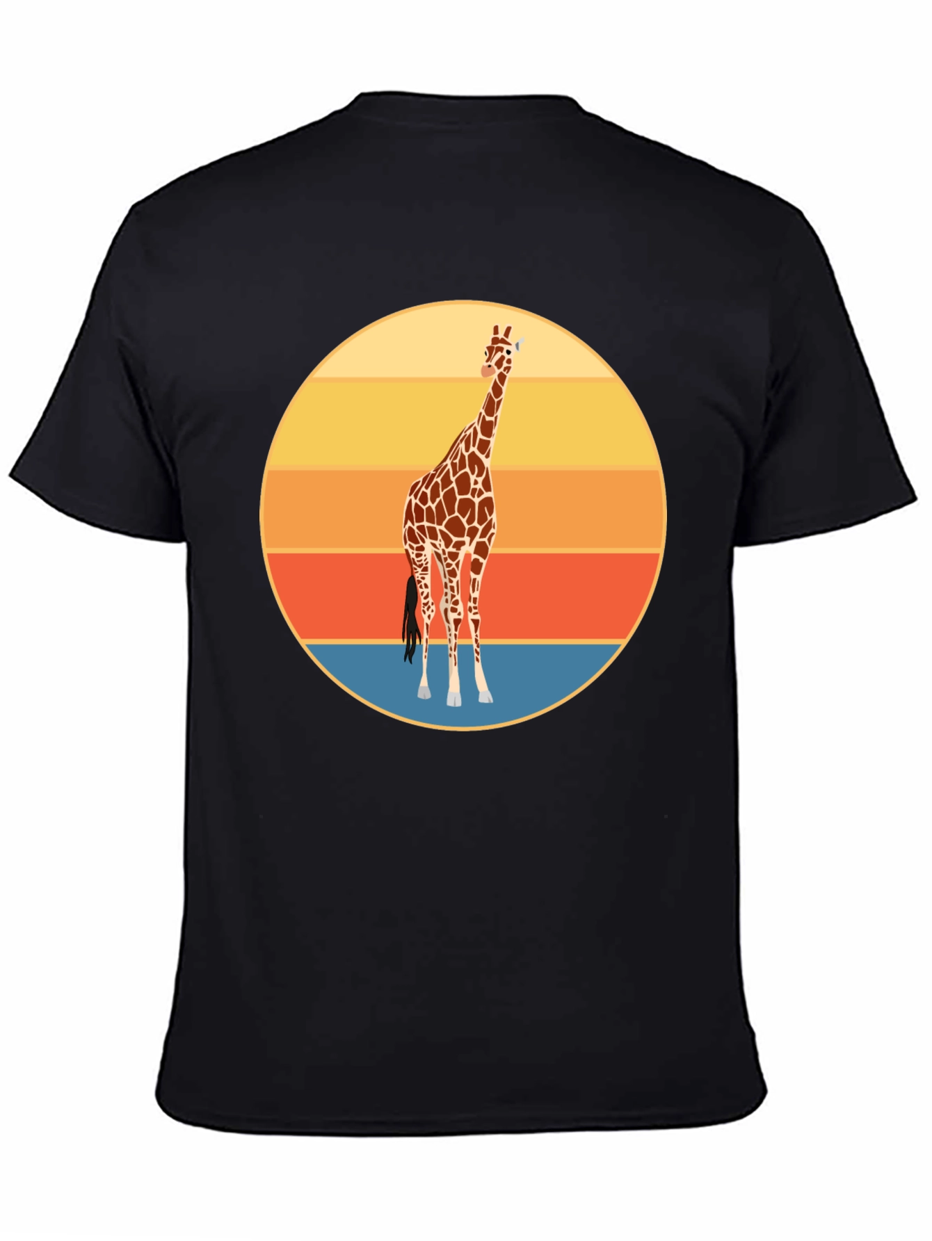 Camiseta Negra con Diseño Retro de Jirafa